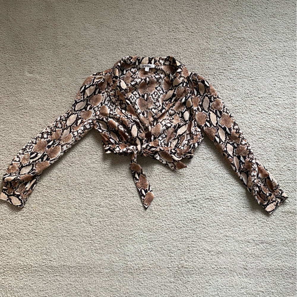 Wild Honey Snakeskin Tie-Front Blouse
